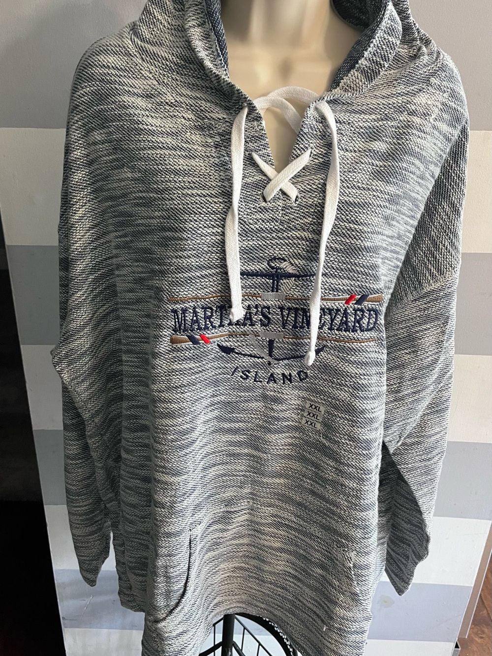 Martha's Vineyard Island Knit Hoodie in Heather Navy